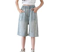 DUHGBNE Hosen Teenager Mädchen, Jogginghose Teenager Mädchen, Baggy Jeans Shorts Denim Kurze Hosen Sommer Jorts Stretch Kinder Y2K Sommerhose Elastische Taille Kurz Jeanshose Weites Bein Streetwear