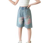 DUHGBNE Klamotten Mädchen, High Waist Jeans, Baggy Jeans Shorts Mädchen Denim Kurze Hosen Sommer Jorts Stretch Kinder Y2K Sommerhose Elastische Taille Kurz Jeanshose Weites Bein Jeansshorts Teenager