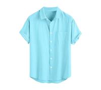 DUHGBNE Meine Letzte Rechnung Einsehen Herren Hemden Kurzarm Lässiges, Sommerliches Herrenhemd Mit Streifenmuster Und Einreihigem Und Kurzen Ärmeln, Leicht Und Atmungsaktiv Hemd Hellblau