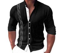 DUHGBNE Must Haves Aesthetic Herren Hemd Casual Regular Fit Herrenhemd Knopfleiste Freizeithemd Strand Schwarz Weiß Langarm Stehkragen Frühling Lässige Alltagskleidung Hemd Mit Schmetterlingen