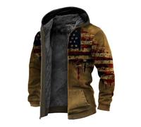 DUHGBNE Übergangsmantel Herren Herbst Winter Jacke Mens American Flag Print Hoodie Fleece Coat Herren Strickjacke Lang
