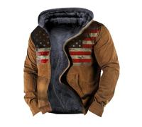 DUHGBNE Übergangsmantel Herren Herbst Winter Jacke Mens American Flag Print Hoodie Fleece Coat Herren Lederjacke Schwarz