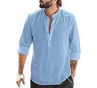 DUHGBNE Unter 10 Euro Artikel Hemd Herren Langarm Freizeit Locker Sitzendes Herrenhemd Mit Stehkragen Aus Baumwolle Und Leinen Mit Langen Ärmeln Hemd Tailliert