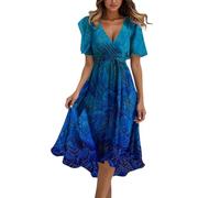 DUHGBNE Weißes Kleid, Ballkleid Damen Lang, V Ausschnitt Boho Kleid Elegant Sommerkleider Leicht Und Luftig Kleider Sommer Midikleid Kurzarm Midi Partykleid, Angebote Tages Blitzangebote Heute