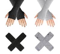 Dumhuts 2 Paar Lange Armstulpen, Thermo Gestrickte Fingerlose Handschuhe für Damen und Herren, Winter Warme Pulswärmer mit Daumenloch, Elastische Handstulpen für Outdoor Aktivitäten und Alltag