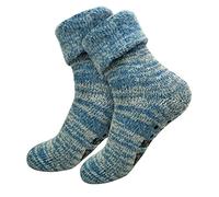 dunaro 1 Paar Extra warme und weiche Thermo ABS Anti Rutsch Socken mit Umschlag (1Paar Blau, 35-38)