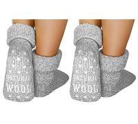 dunaro 2 Paar ABS Anti Rutsch Socken Wollsocken Stoppersocken Noppensocken Damen & Herren (2 Paar / 35-38 grau)