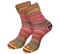 dunaro 2 Paar gestrickte Norweger-Socken Wollsocken Wintersocken kuschelig warm Damen Herren (2 Paar / 35-38 Gelb-Lila)