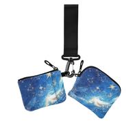 Dunkelblaue Sternenhimmel-Doppel-Münzgeldbörse, Kreditkartenhalter, Geldbörse, klein, abnehmbar, Kartenetui, Geldorganizer mit Reißverschlussfach für Damen, 2 Stück, Dunkelblauer Sternenhimmel, 1