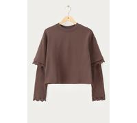 Dunkelbraunes Sweatshirt mit doppelten Ärmeln und Spitze | My Jewellery S Braun