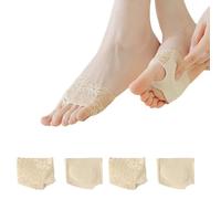 DUNKOING 4 Paar Damensocken mit offenem Zehenbereich, gepolstert, Zehenaufsatz, Socken für Ferse, Pantoletten, Sandalen, Clog, Größe 38-42, 4beige, 5-9