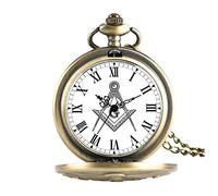 DUnLap Taschenuhr Antique Freemason G Dial Chrome Square und Kompass Mason Freimaurer Halskette Anhänger Quarz Taschenuhr for Freemason Taschenuhr Handaufzug