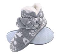 Dunlop - Damen gestrickt warmen Fleece Plüsch Hausschuhe Stiefel / Stiefeletten in Grau Fairisle und Rosa Cord Styles EU 37 / UK 4