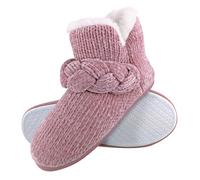Dunlop - Damen gestrickt warmen Fleece Plüsch Hausschuhe Stiefel / Stiefeletten in Grau Fairisle und Rosa Cord Styles EU 42 / UK 8