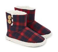 Dunlop Damen Hausschuhe Stiefel Memory Foam Plüsch Bequem Pantoffeln Slipper, Gr.- 41 EU, Marine/Rot