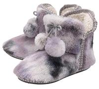 DUNLOP - Damen Kuschelig Plüsch Fell Booties Hausschuhe Hüttenschuhe mit Bommel - Reißverschluss - Memory Foam (42, Grau/Mink)