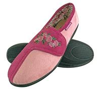DUNLOP - Damen Memory Foam Frottee Hausschuhe Klettverschluss mit Blumen für Senioren (37 EU, Dusky Pink)