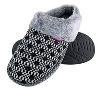 Dunlop - Damen Niedlich Kuschelig Memory Foam Plüsch Hausschuhe Pantoletten mit Kariet und Leopardmuster Motiv (38 EU, Black)