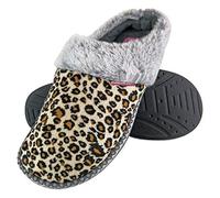 Dunlop - Damen Niedlich Kuschelig Memory Foam Plüsch Hausschuhe Pantoletten mit Kariet und Leopardmuster Motiv (42 EU, Leopard)