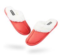 DUNLOP Hausschuhe Damen Plüsch, Flauschige Pantoffeln Damen, Antirutsch Sohle und Memory Foam (38 EU, Flammen Scharlachrot, numeric_38)
