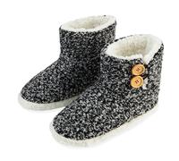 DUNLOP Hausschuhe Damen Winter, Flauschige Hausschuhe Damen Plüsch Bootie Slippers mit Memory Foam und rutschfester Sohle (Schwarz Marl, 37 EU)
