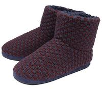 DUNLOP - Herren Hüttenschuhe mit Gummisohle | Warm Innenfell Hohe Hausschuhe | Plüsch Pantoffeln Indoor Stiefel (44 EU, Navy/Burgund, numeric_44)