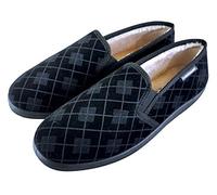 Dunlop - Herren Memory Foam Winter Warm Gestrickt Mokassins Hausschuhe mit Gummisohle (45 EU, Black)