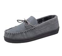 DUNLOP - Herren Mokassin Hausschuhe mit Plüsch Gefüttert | Wildleder Hauspantoffel | Memory Foam Pantoffel mit Gummisohle (41, Grau)