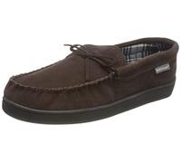DUNLOP - Herren Mokassin Hausschuhe mit Plüsch Gefüttert | Wildleder Hauspantoffel | Memory Foam Pantoffel mit Gummisohle (43, Dunkelbraun)