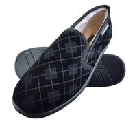 DUNLOP - HERREN PLÜSCHPELZ GEFÜTTERT MEMORY FOAM KARIERT MOKASSIN HAUSSCHUHE MIT HARTER SOHLE EU 40,5 / UK 7