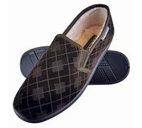 DUNLOP - HERREN PLÜSCHPELZ GEFÜTTERT MEMORY FOAM KARIERT MOKASSIN HAUSSCHUHE MIT HARTER SOHLE EU 42 / UK 8