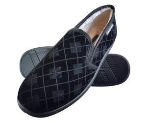 DUNLOP - HERREN PLÜSCHPELZ GEFÜTTERT MEMORY FOAM KARIERT MOKASSIN HAUSSCHUHE MIT HARTER SOHLE EU 43 / UK 9