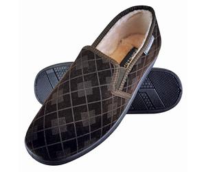 DUNLOP - HERREN PLÜSCHPELZ GEFÜTTERT MEMORY FOAM KARIERT MOKASSIN HAUSSCHUHE MIT HARTER SOHLE EU 44.5 / UK 10
