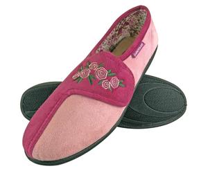 Dunlop - Ladies Adjustable Wide Fit Memory Foam Floral Velcro Hausschuhe für ältere Frauen EU 38 / UK 5