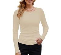 DUOEASE Langarmshirt Damen Basic Longsleeve Elegant Langarm Oberteile Rippshirt Tshirts Tops（Cremeweiß,S