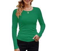DUOEASE Langarmshirt Damen Basic Longsleeve Elegant Langarm Oberteile Rippshirt Tshirts Tops（Grün,S