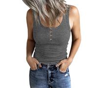 DUOEASE Tank Top Damen 2025 U-Ausschnitt Gerippt Basic Top Damen Mit Knöpfen Ãrmellose Oberteile Elegant Grau-S