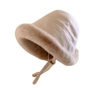 DuomaiJJ MüTze-Schal-Set Frauen Winter Warmer Eimer Hut Gerollte Krempe Cloche Hut-beige