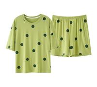 DuomaiJJ Pyjama-Set Modal Pyjamas Frauen Sommer Kurzarmel Shorts Anzug Dünn Große Größe Kann Draußen Im Getragen Werden-grün-XXXL