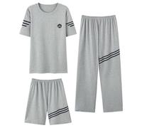 DuomaiJJ Schlafanzug Herren kurz DREI-teiliger Pyjama-Herren-Sommer-Baumwoll-kurzärmel-Shorts Hosen Dünne, Lockere, Lässige Größe Großer Größe-grau 2-3xl