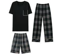 DuomaiJJ Schlafanzug Herren kurz DREI-teiliger Pyjama-Herren-Sommer-Baumwoll-kurzärmel-Shorts Hosen Dünne, Lockere, Lässige Größe Großer Größe-schwarz-XL