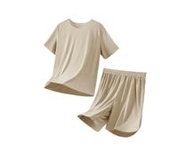 DuomaiJJ Schlafanzug Herren kurz Ice Seide Kühle -Pyjama Atmungsaktiven Sommer Dünne Studenten Hauskleidung Anzug Anzug-khaki-2xl