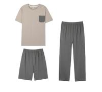 DuomaiJJ Schlafanzug Herren kurz Kurzärärmel-Shorts Und Lange Hosen-Pyjamas Modal Plus Size Casual Home Clothes DREI-teiliger Anzug-Leichter Kaffee-XL