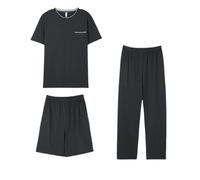 DuomaiJJ Schlafanzug Herren kurz Kurzärärmel-Shorts Und Lange Hosen-Pyjamas Modal Plus Size Casual Home Clothes DREI-teiliger Anzug-dunkelgrau 1-XXXXXL