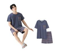 DuomaiJJ Schlafanzug Herren kurz Plus Size Herrenmodal-baumwollpyjamas Sommer Dünne Jugendhaus Kleidung Zwei-teiliger Set-blau 1-6xl