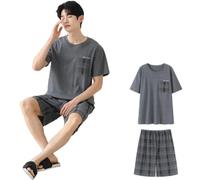 DuomaiJJ Schlafanzug Herren kurz Plus Size Herrenmodal-baumwollpyjamas Sommer Dünne Jugendhaus Kleidung Zwei-teiliger Set-dunkelgrau 1-6xl