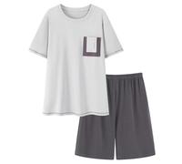 DuomaiJJ Schlafanzug Herren kurz Plus Size Herrenmodal-baumwollpyjamas Sommer Dünne Jugendhaus Kleidung Zwei-teiliger Set-grau-5xl