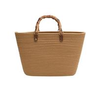 DUOMIYX Strohtaschen Frauen Retro Bambus Griff Stroh Handtasche Große Kapazität Sommer Strand Tasche-Khaki-37 * 26 * 11Cm