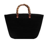 DUOMIYX Strohtaschen Frauen Retro Bambus Griff Stroh Handtasche Große Kapazität Sommer Strand Tasche-Schwarz-37 * 26 * 11Cm