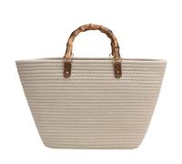 DUOMIYX Strohtaschen Frauen Retro Bambus Griff Stroh Handtasche Große Kapazität Sommer Strand Tasche-Weiß-37 * 26 * 11Cm